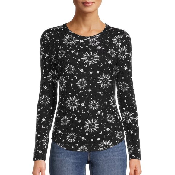 NoBo Black Sun Moon Celestial Fitted Ribbed Top Juniors Large 11-13 Whimsigoth - Picture 4 of 15